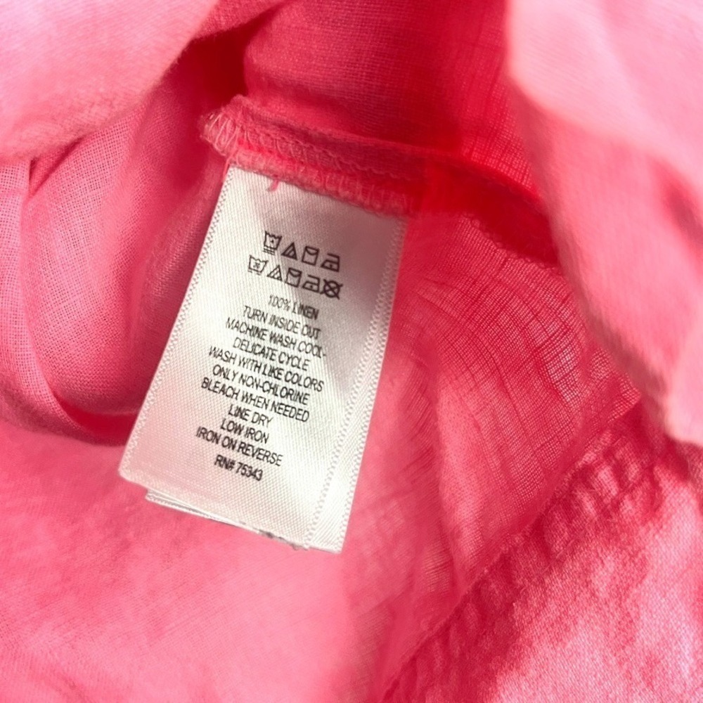 C&C California 100% Linen Hot Pink Split Neck Top Size Medium Resort Vacation - Picture 3 of 6